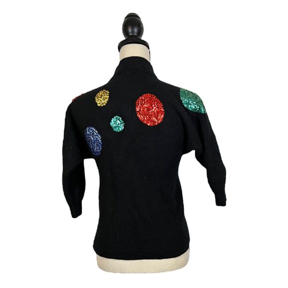Vintage Eugenia Angenie Sweater XL Angora Wool Blend Fuzzy Black Heavy Sequined - Picture 4 of 6